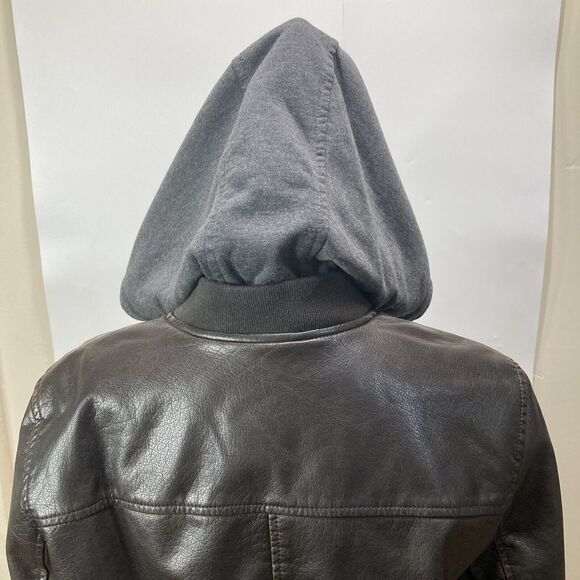 Levi Strauss Brown Faux Leather Jacket Hooded Womans Large Sherpa quilted zip - Picture 10 of 13